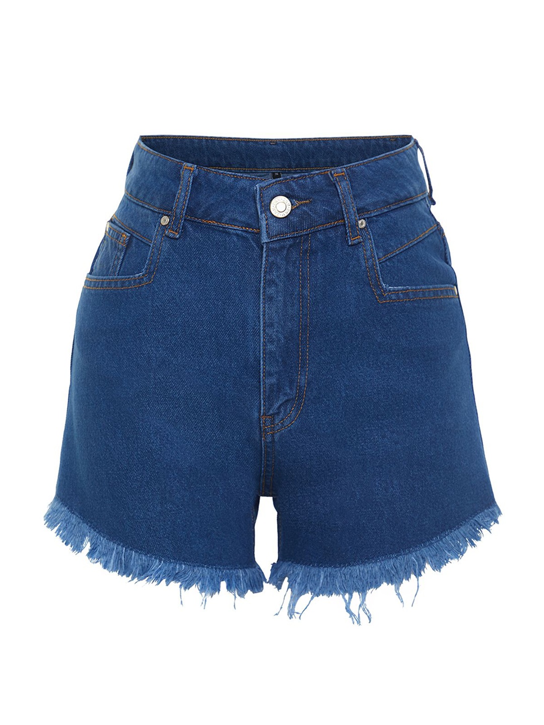 

Trendyol Women Mid-Rise Pure Cotton Denim Shorts, Blue