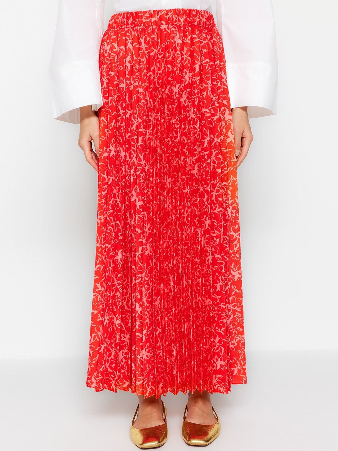 

Trendyol Floral Print Flared Maxi Skirt, Red