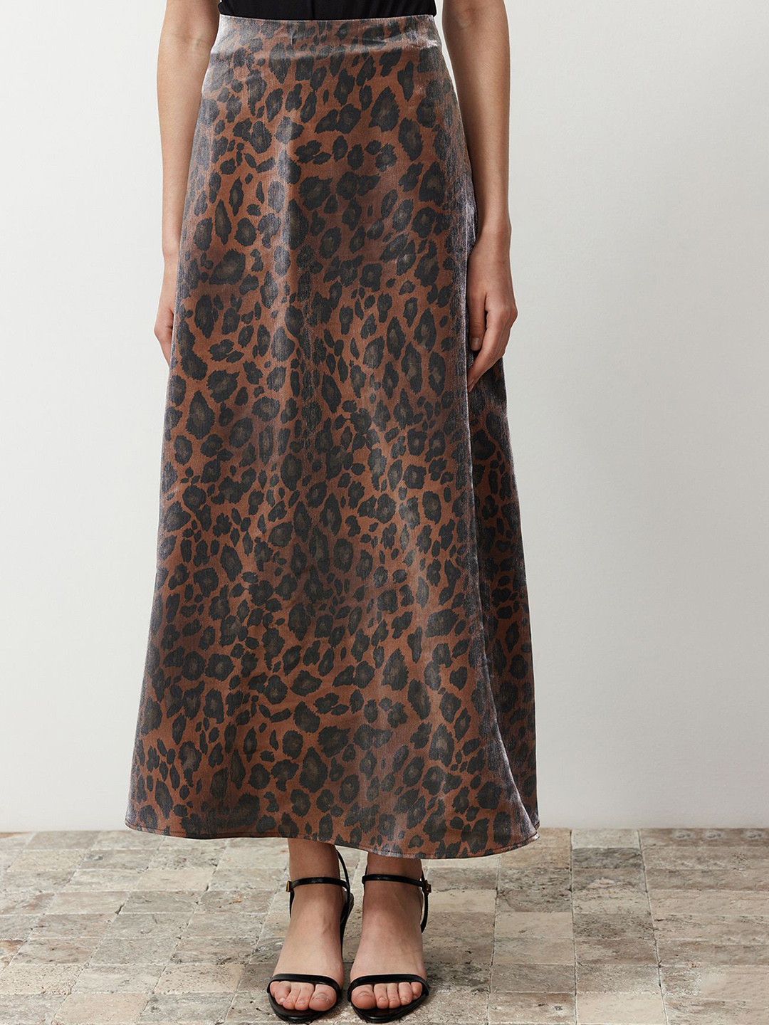 

TRENDYOL Printed Flared Maxi Skirt, Brown