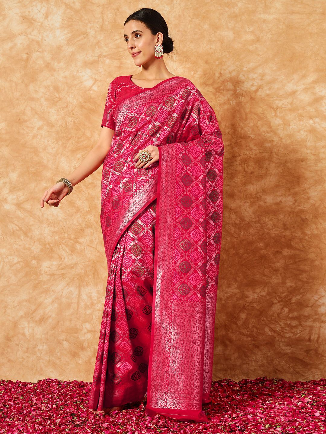 

Chhabra 555 Banarasi Saree with Bandhani Zari, Fuchsia