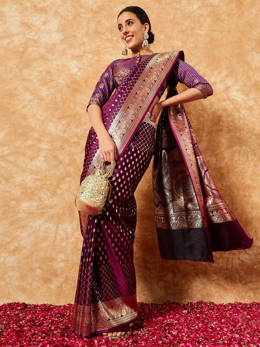 

Chhabra 555 Women Ethnic Motifs Pure Silk Sarees, Purple