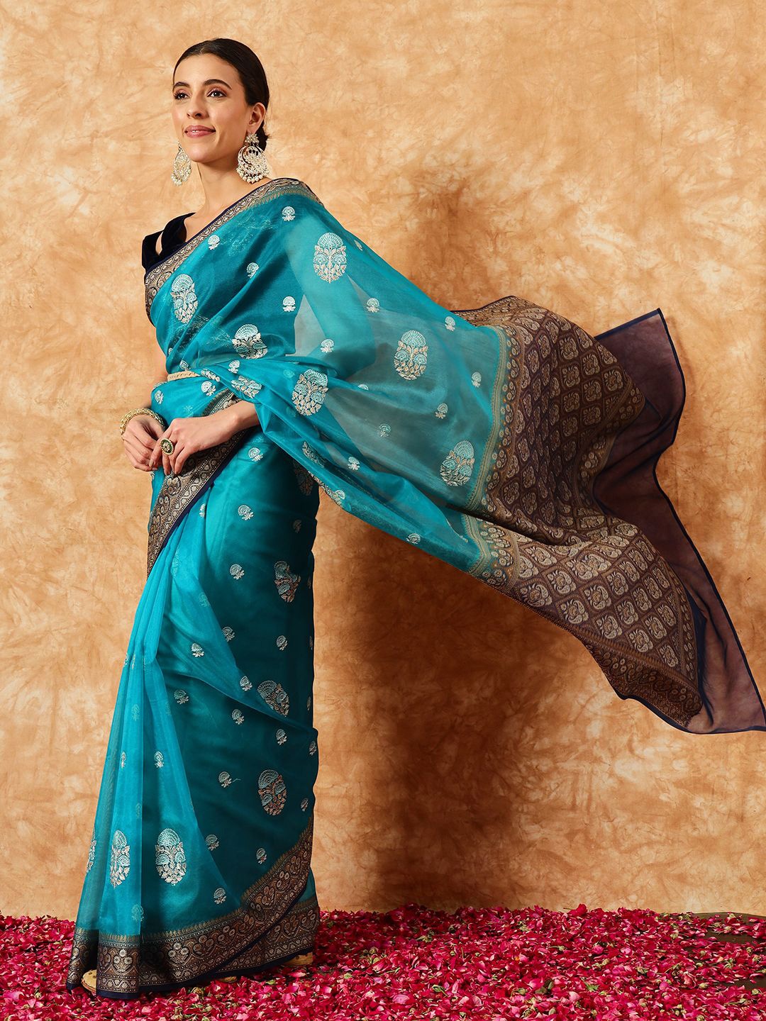 

Chhabra 555 Aari Embroidered Tussar Saree, Blue