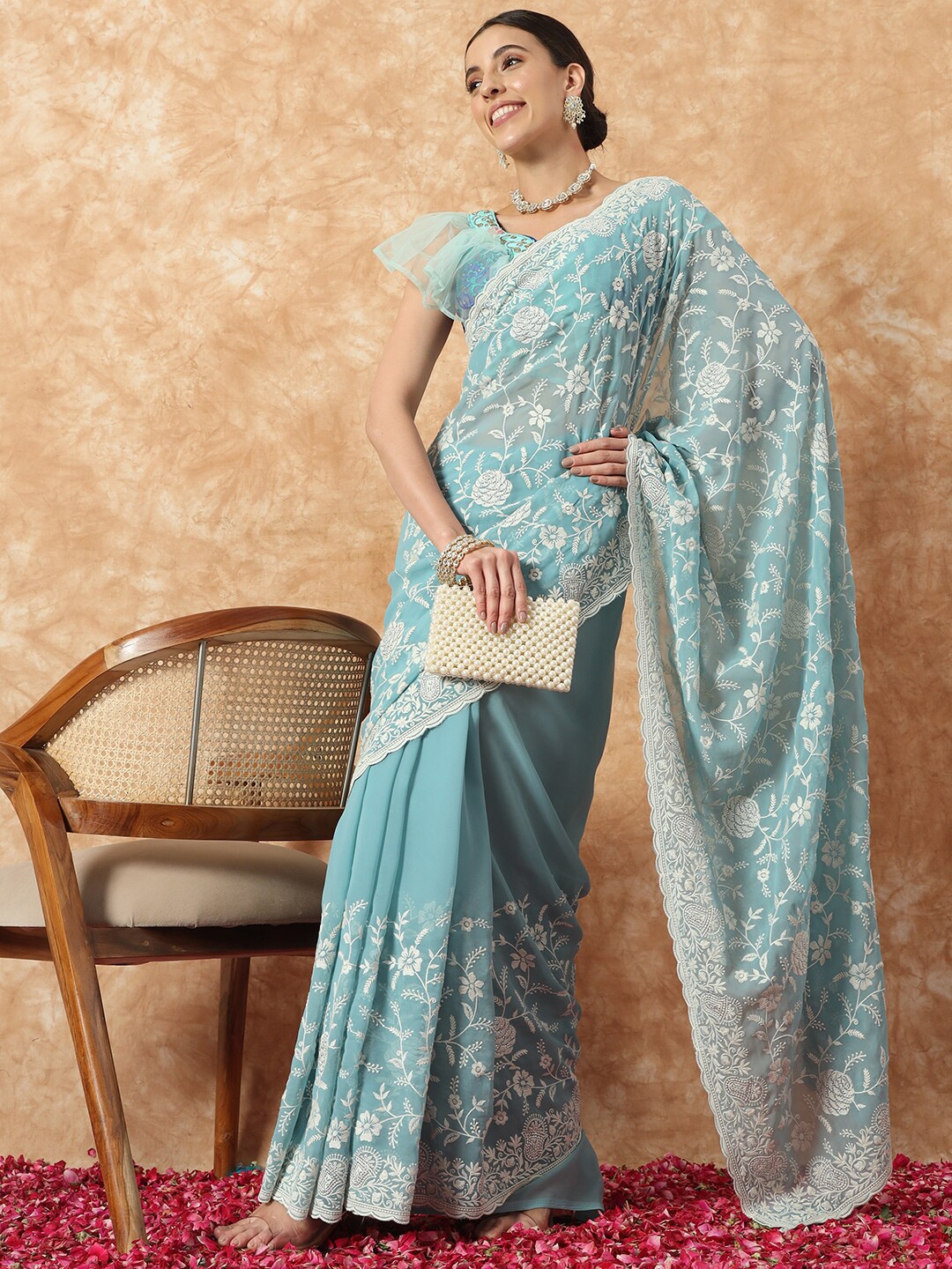 

Chhabra 555 Women Floral Embroidered Sarees, Blue