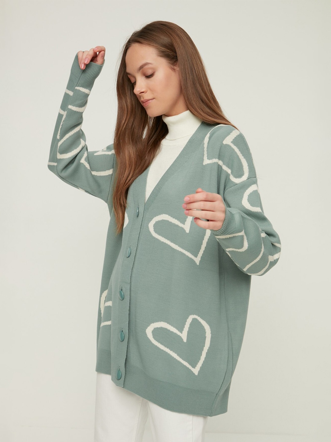 

Trendyol Printed Cardigan Sweater, Green