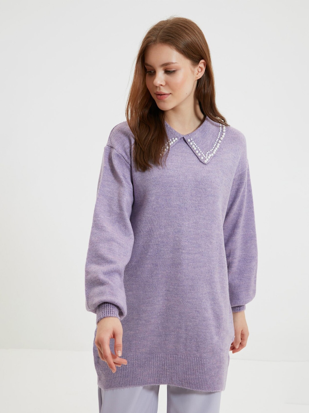 

Trendyol Embellished Longline Pullover Sweater, Purple