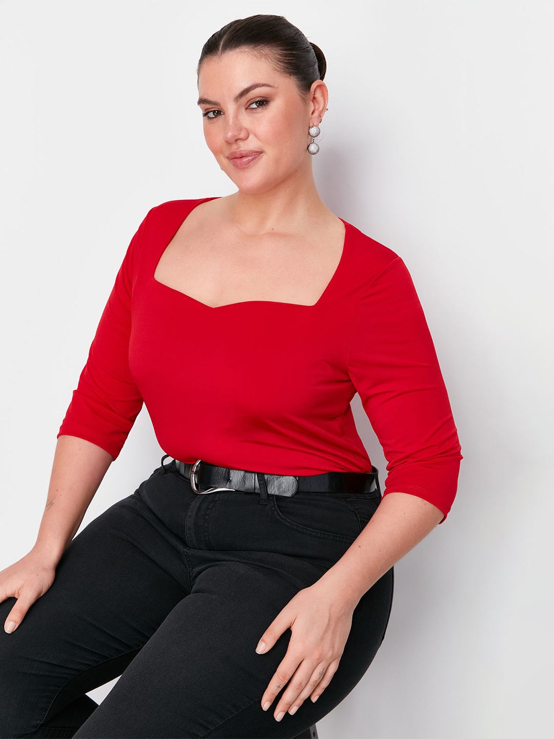 

Trendyol Women Sweetheart Neck Crop Top, Red