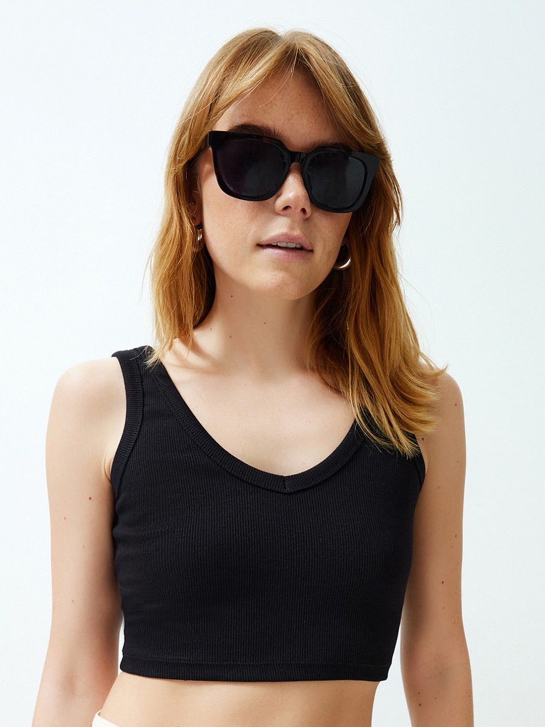 

Trendyol Women Cotton Fitted Crop Top, Black