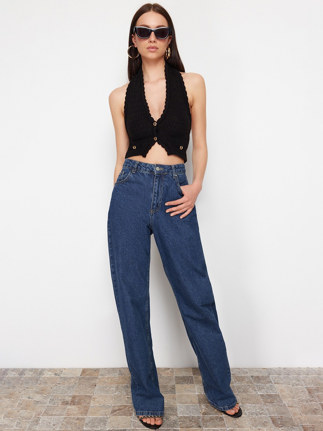

Trendyol Women Halter Neck Sleeveless Crop Top, Black