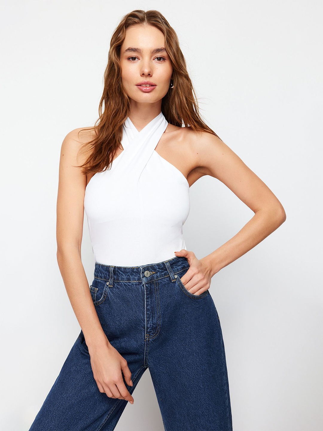 

Trendyol Women Halter Neck Cotton Top, White