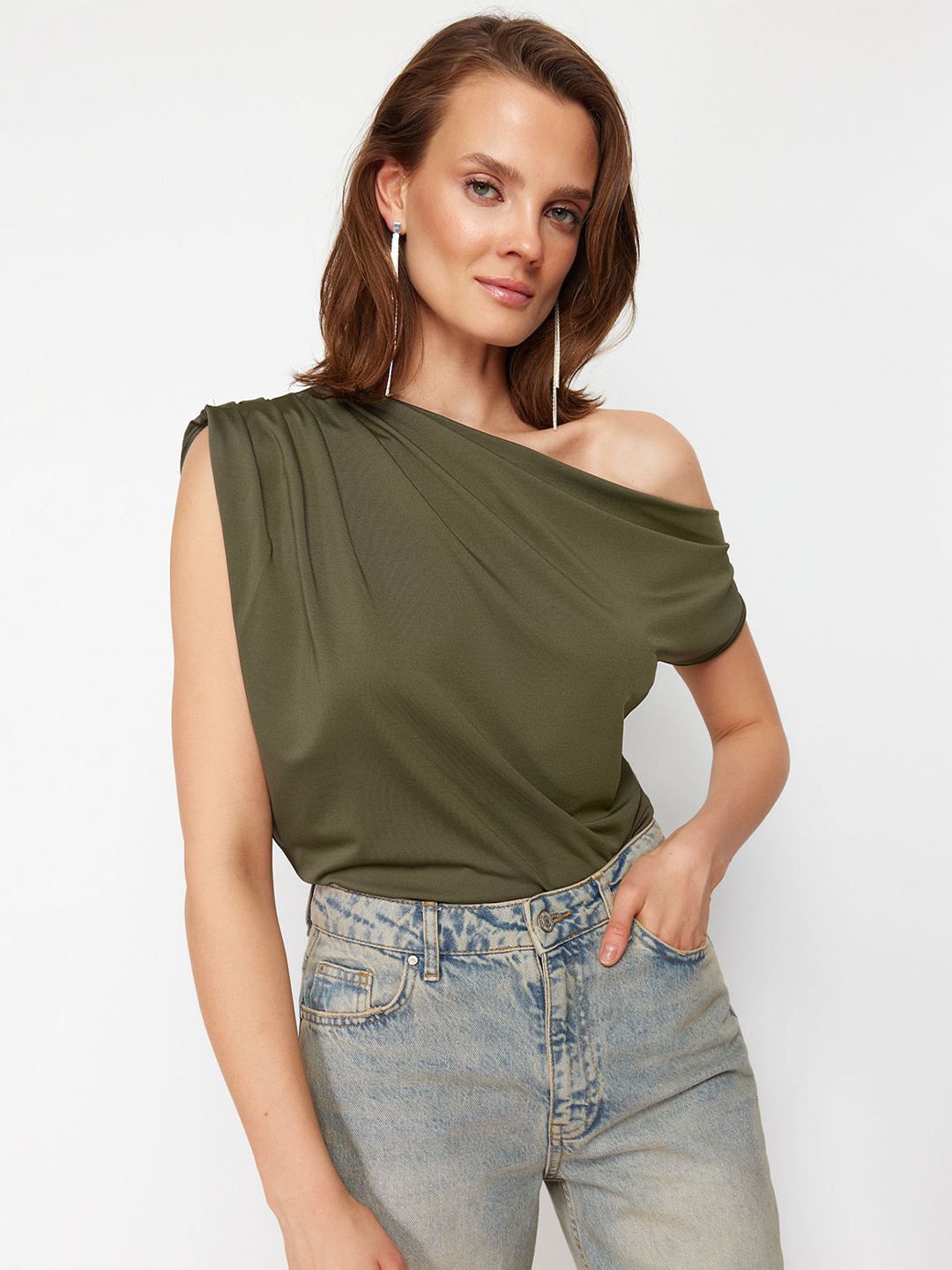 

Trendyol One Shoulder Extended Sleeves Top, Olive