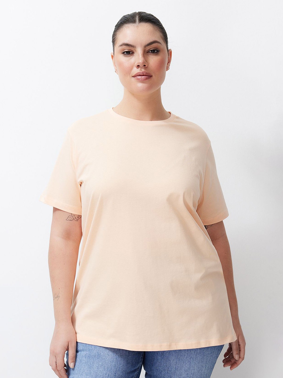 

Trendyol Women Round Neck T-shirt, Beige