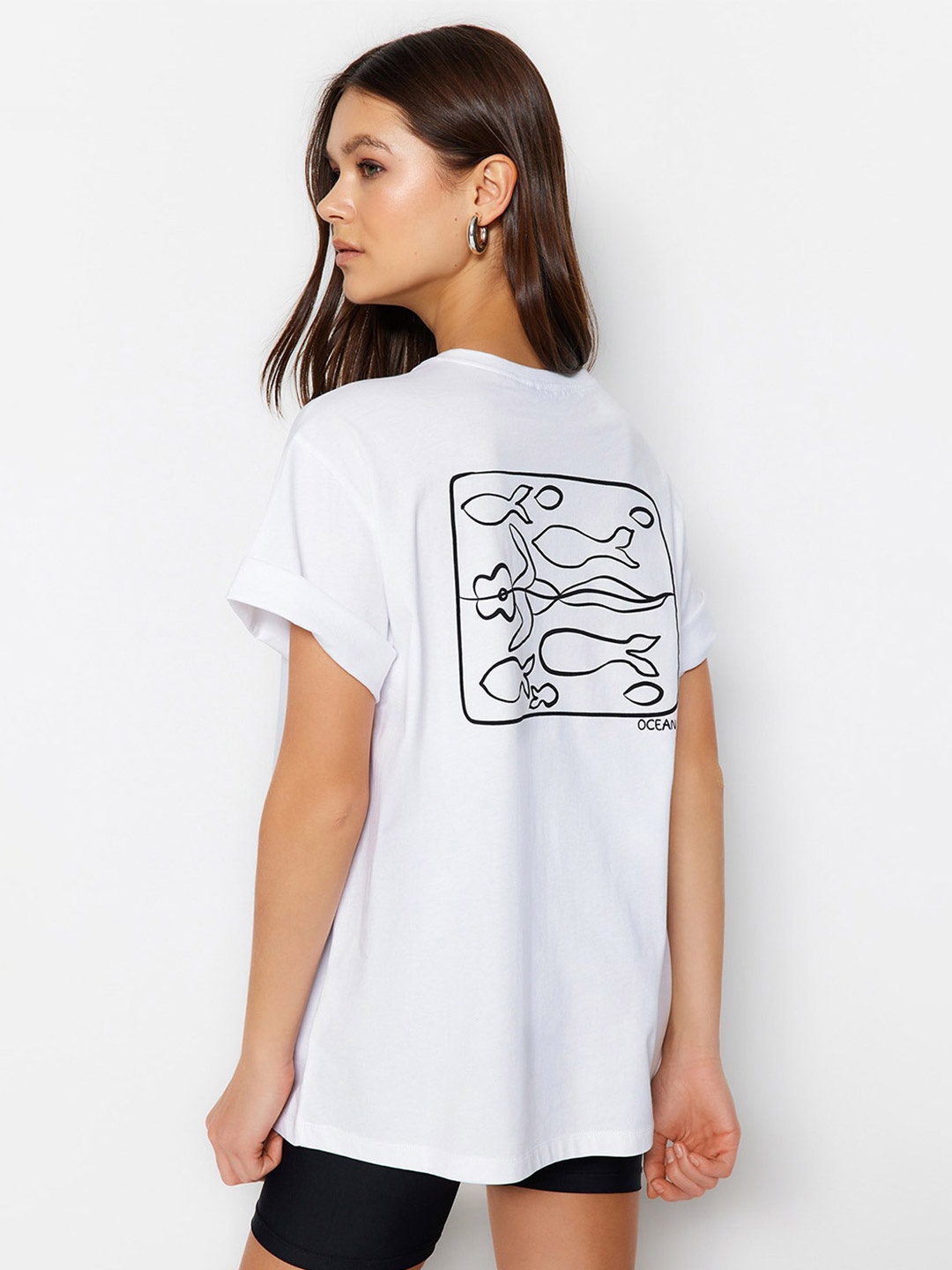 

Trendyol Women Printed Cut Outs T-shirt, White