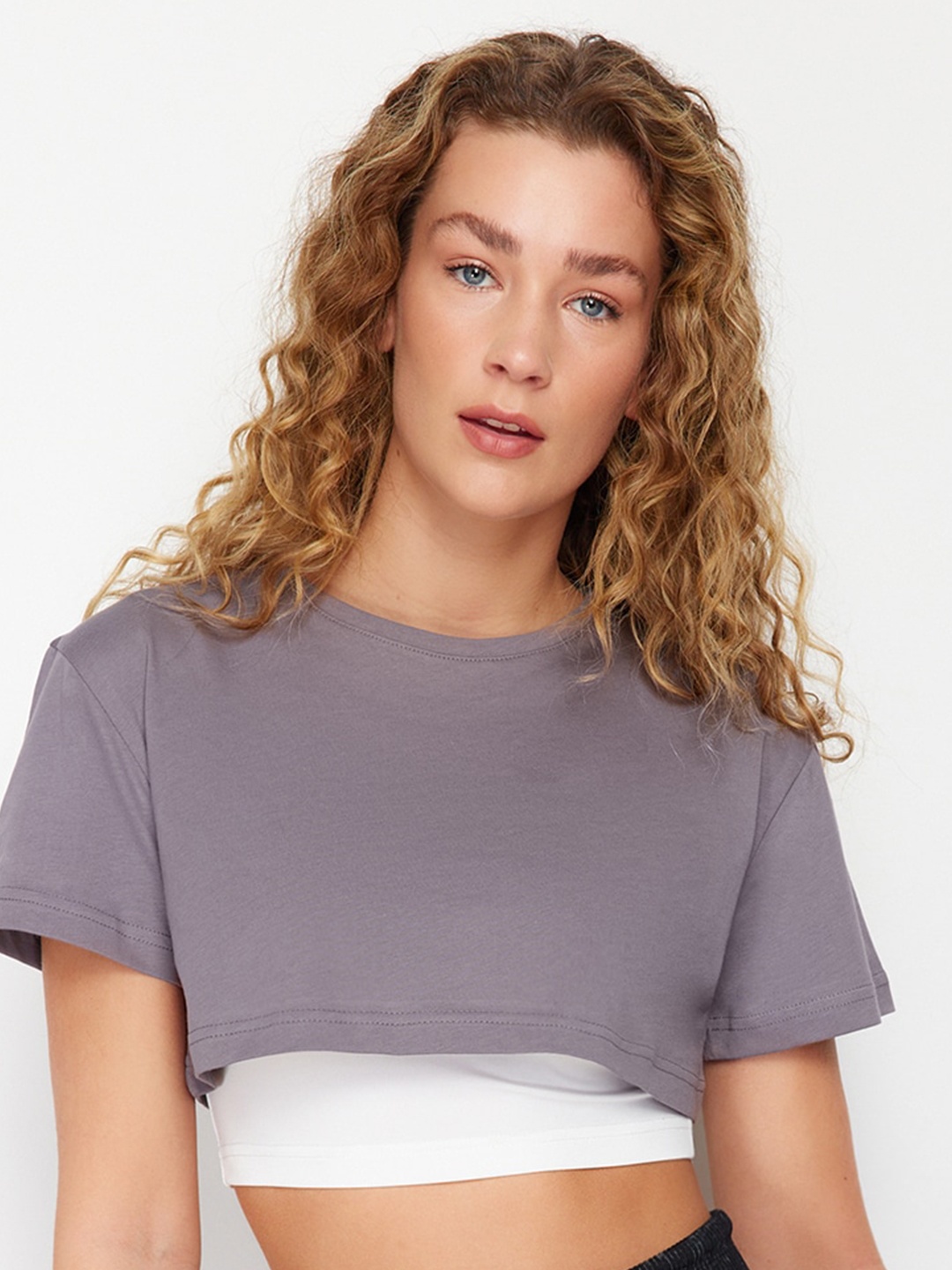 

Trendyol Women Raw Edge T-shirt, Grey