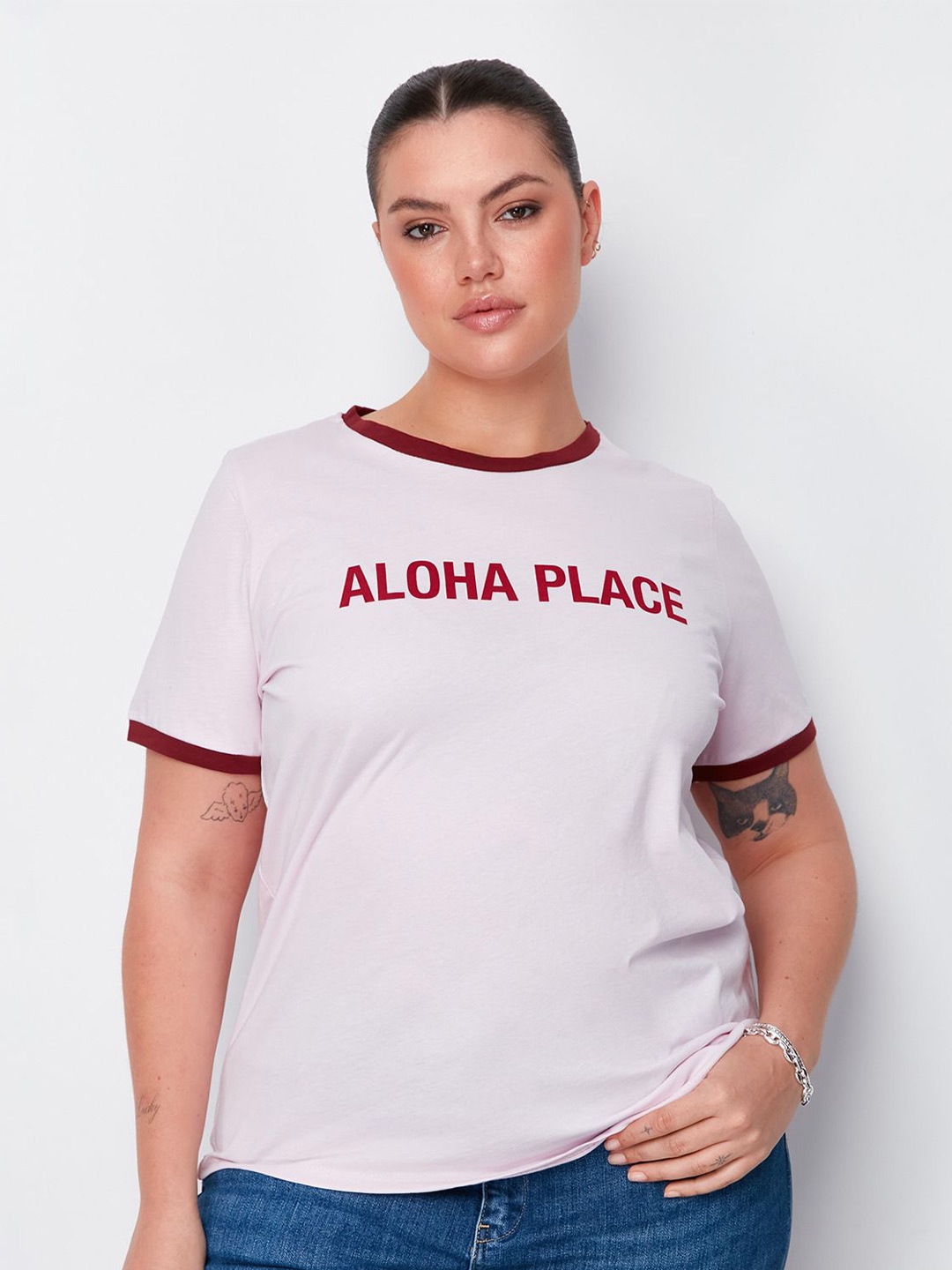 

Trendyol Women Typography Printed Applique T-shirt, Pink