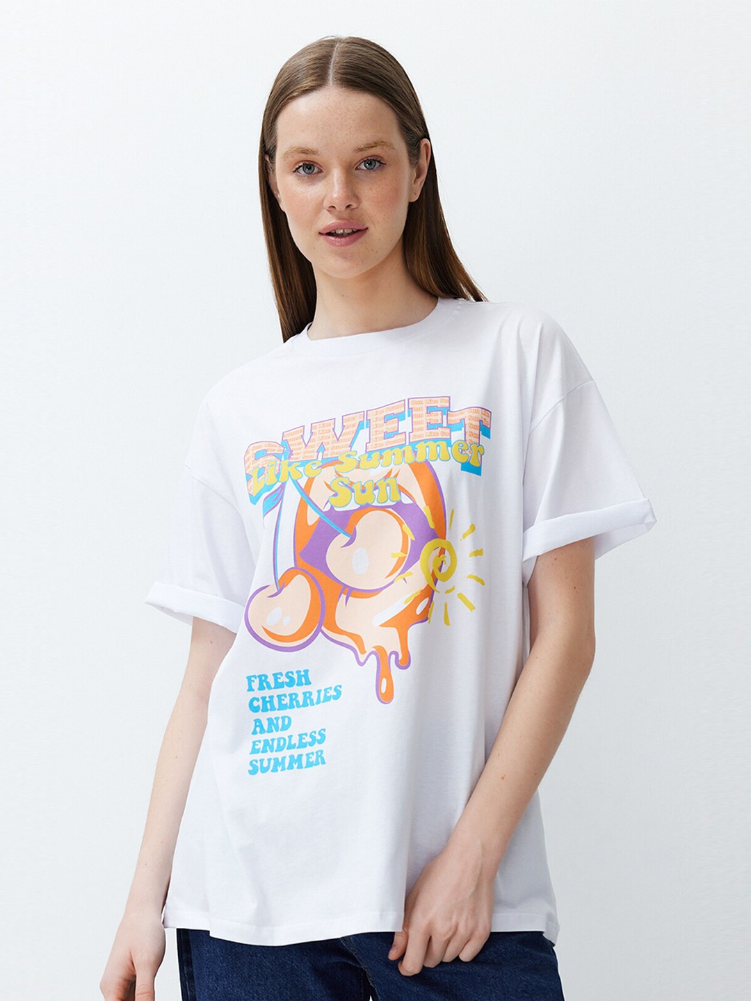 Trendyol Women Typography Printed T-shirt, Na