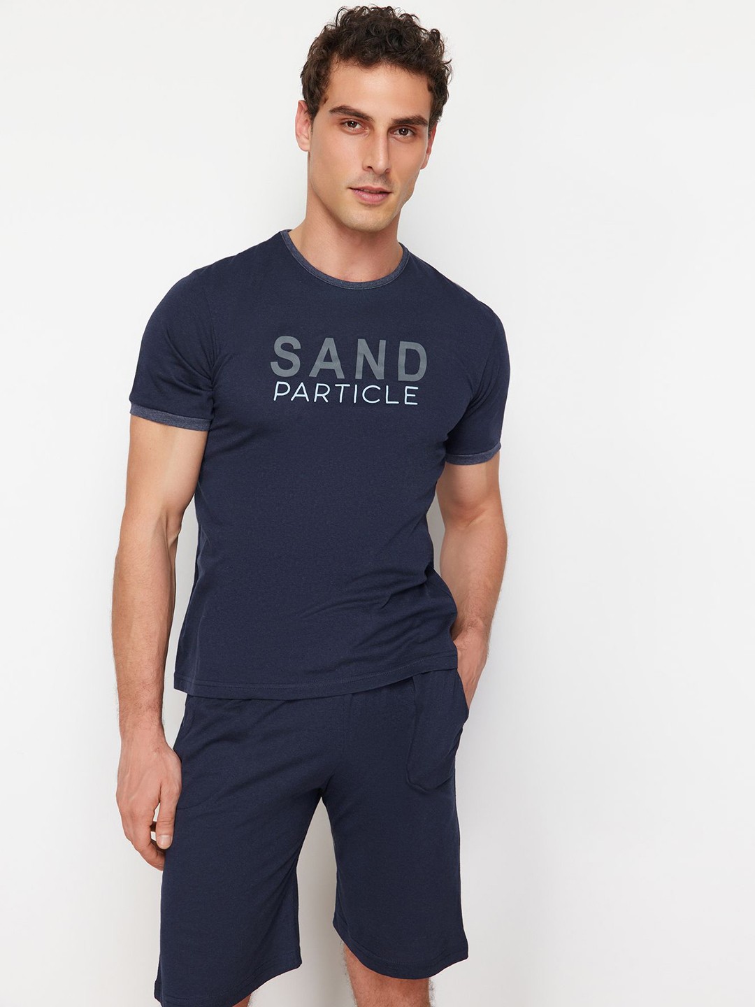 

Trendyol Printed Night suit, Navy blue