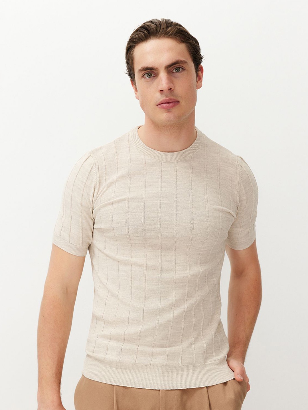 

Trendyol Men Checked Applique T-shirt, White