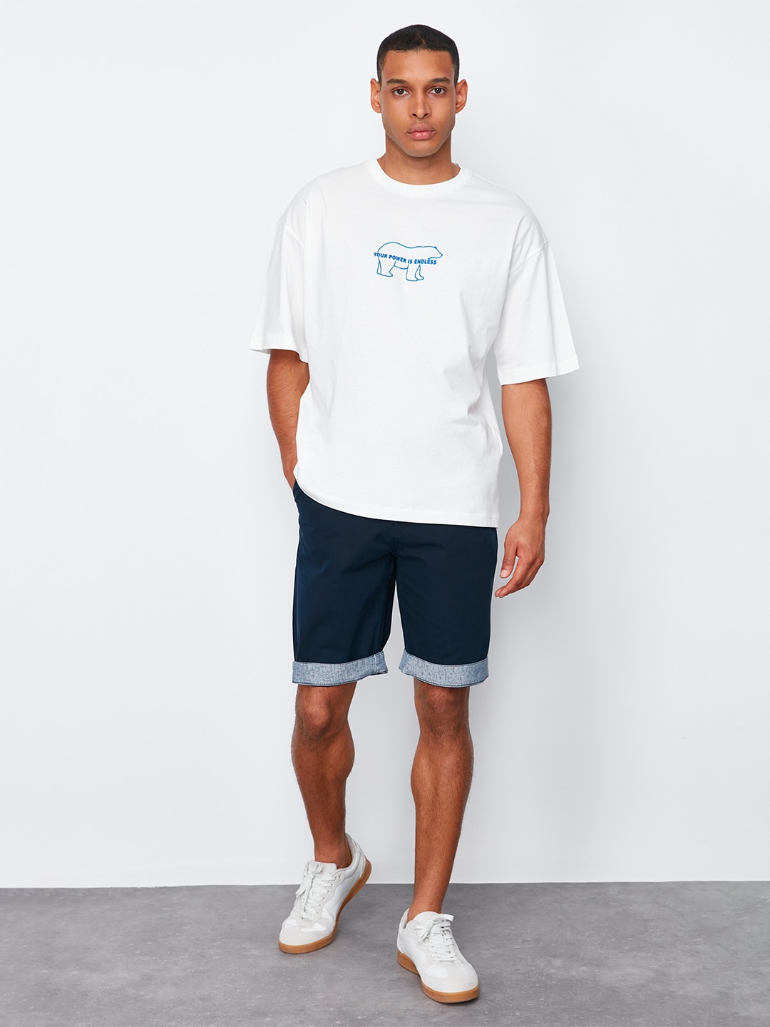 

Trendyol Round Neck Typography Printed Regular Fit Cotton T-shirt, White
