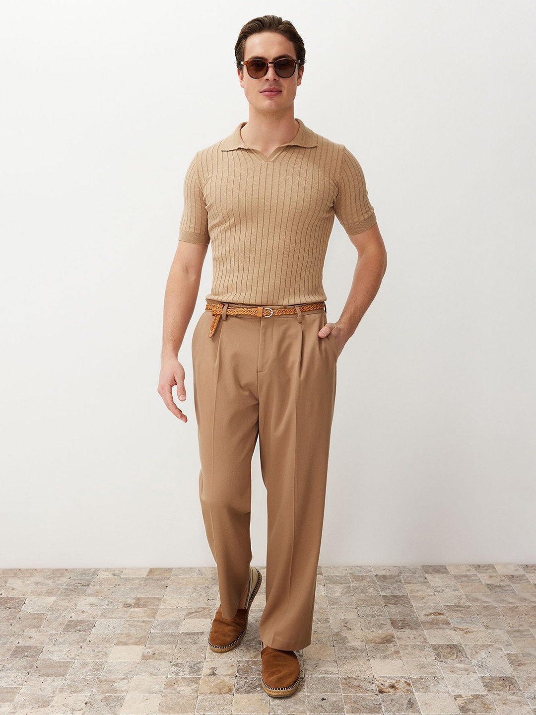 

Trendyol Striped Polo Collar T-shirt, Brown