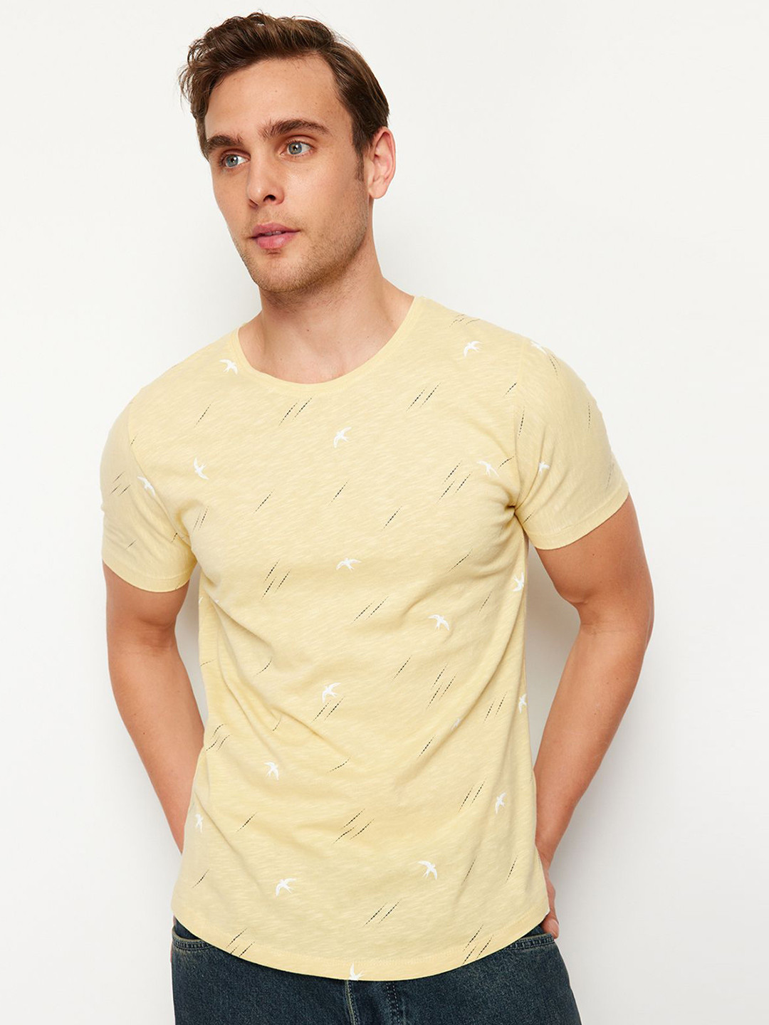 

Trendyol Round Neck Short Sleeves Regular Fit Cotton T-shirt, Yellow