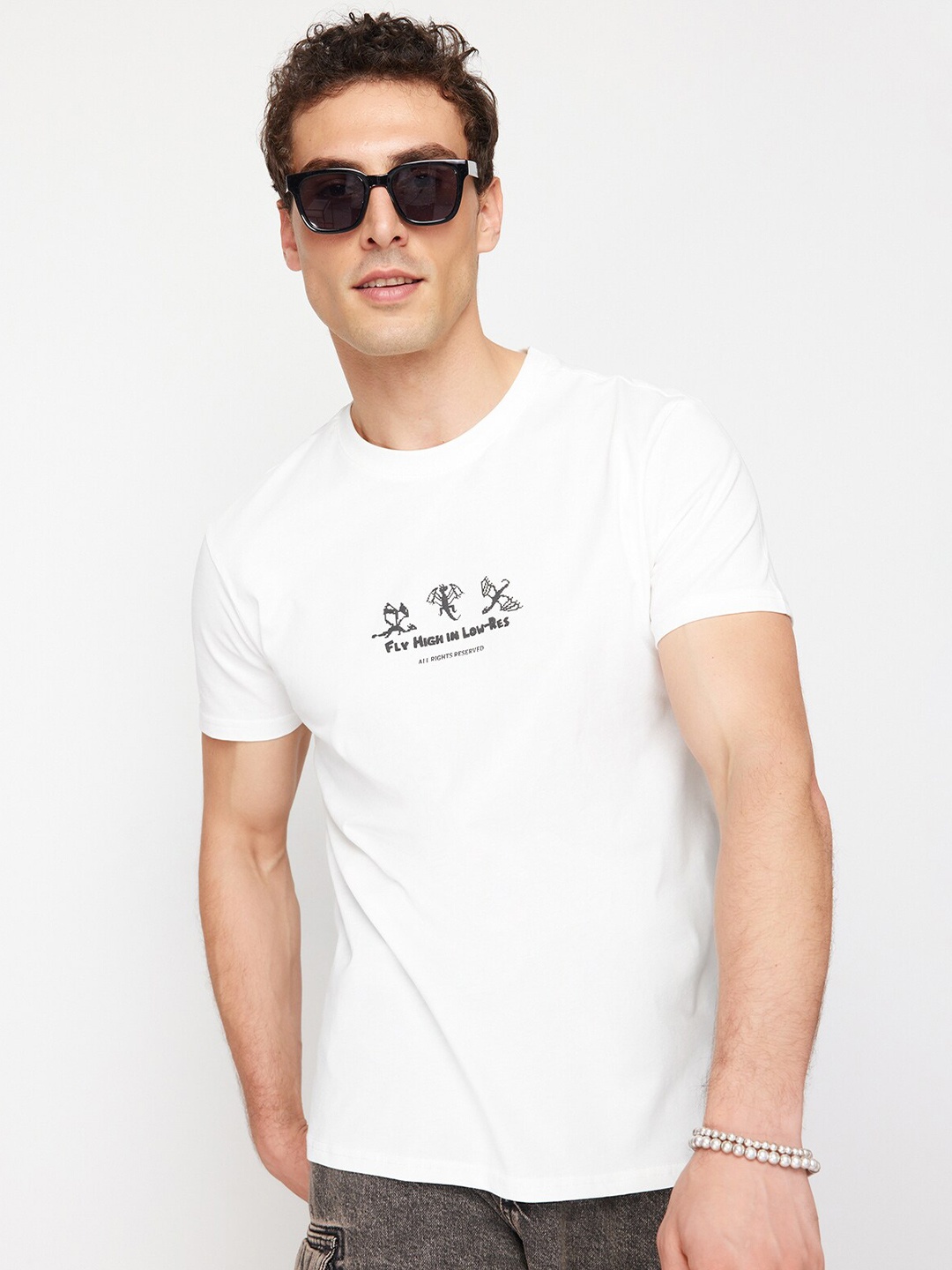 

Trendyol Round Neck Typography Printed Regular Fit Cotton T-shirt, White