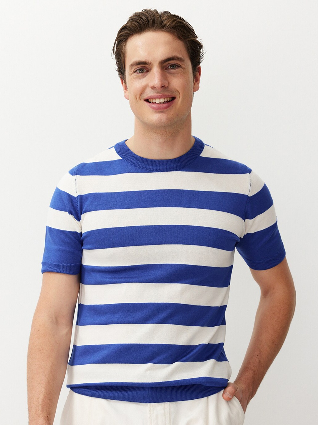

Trendyol Round Neck Striped Regular Fit Cotton T-shirt, White