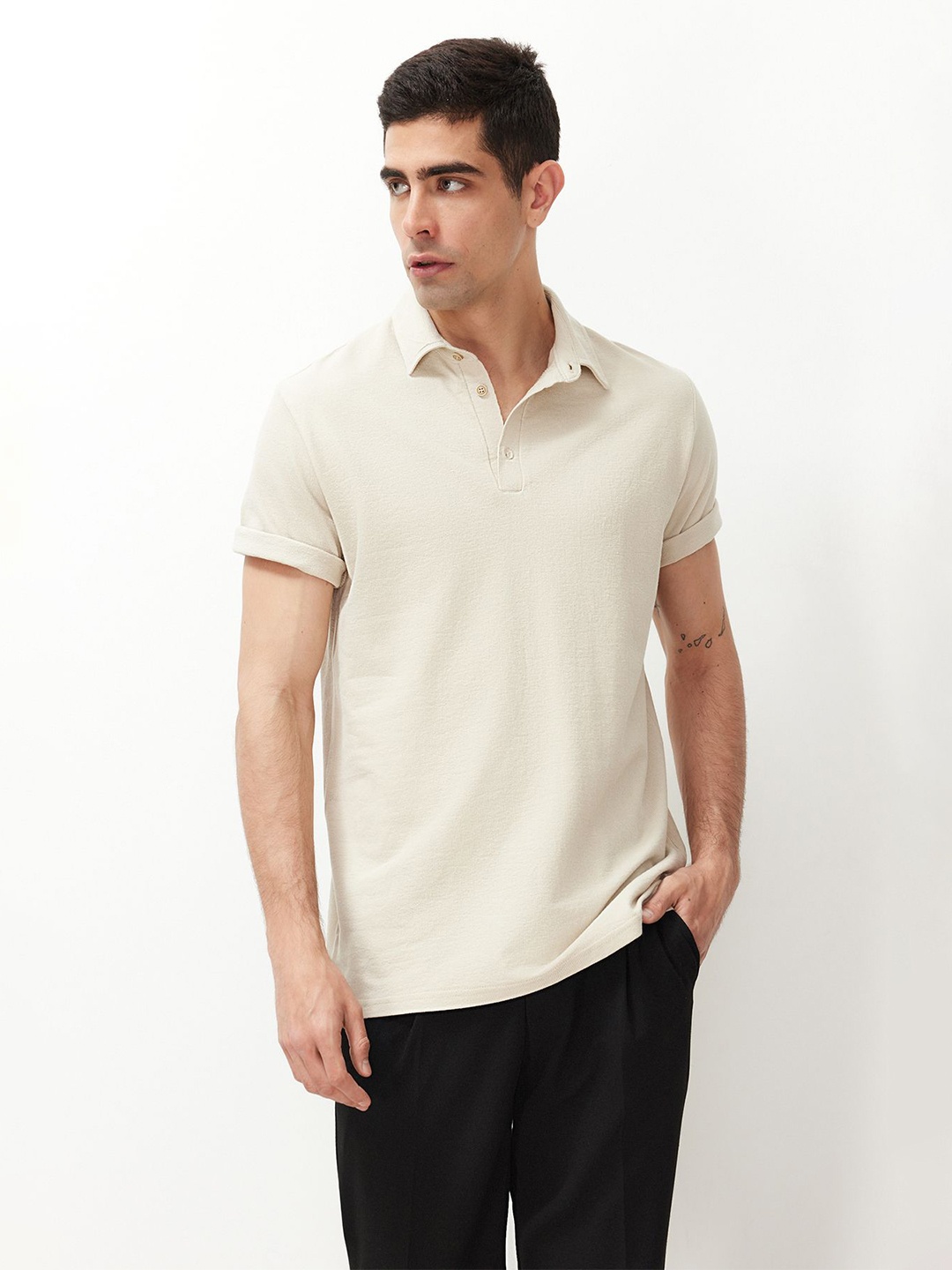 

Trendyol Men Polo Collar Applique T-shirt, White