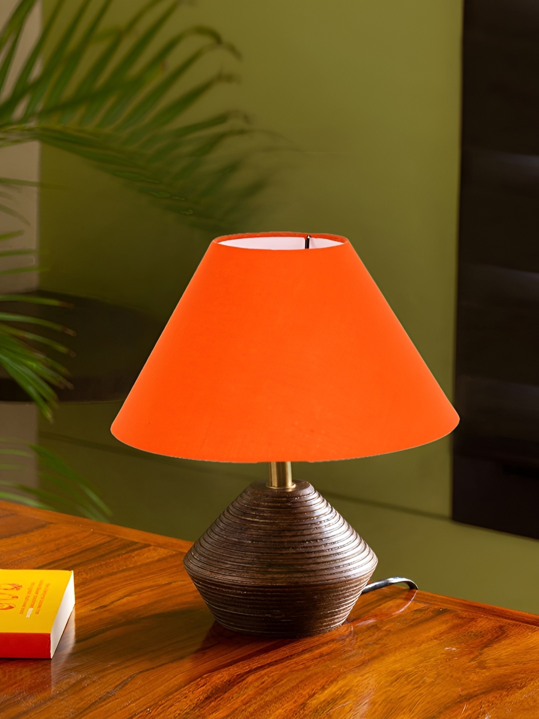 

Devansh Orange Textured Wooden Contemporary Frustum Shaped Table Lamp