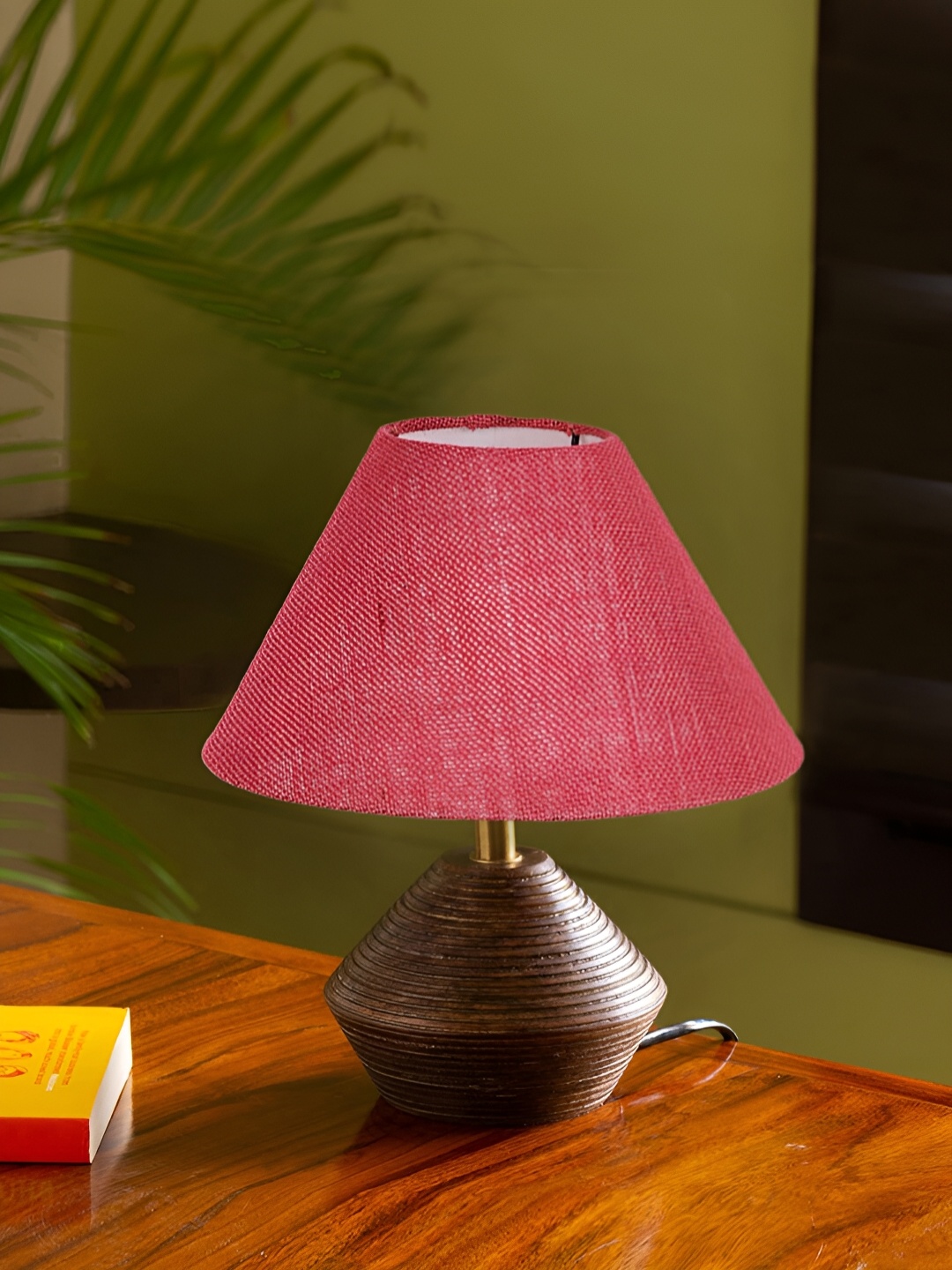 

Devansh Pink Textured Wooden Contemporary Frustum Shaped Table Lamp