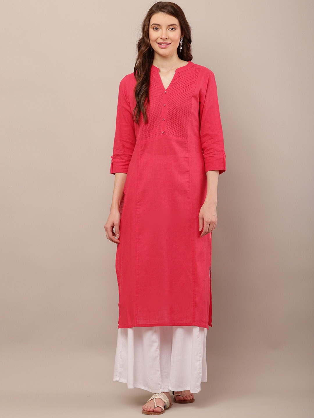 

TULIP 21 Mandarin Collar Cotton Straight Kurta, Magenta