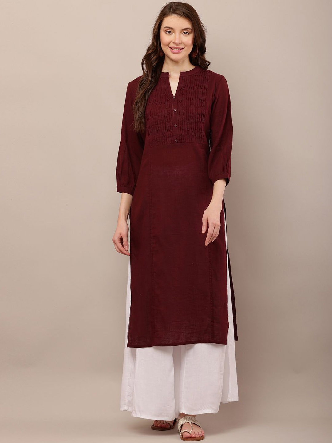 

TULIP 21 Women Solid Pure Cotton Kurta, Burgundy