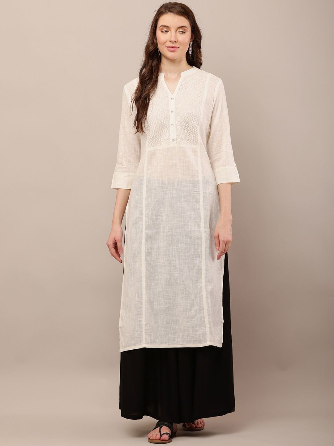 

TULIP 21 Women solid Thread Work Pure Cotton Kurta, Off white
