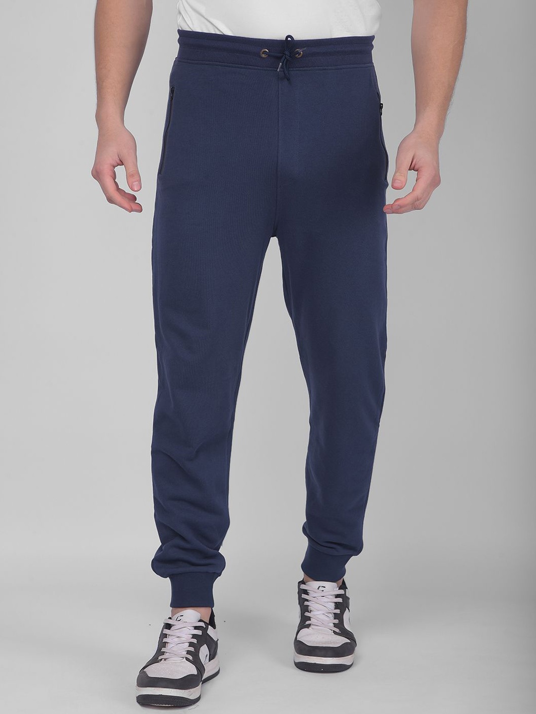 

Zeal Men Pure Cotton Mid Rise Joggers, Navy blue