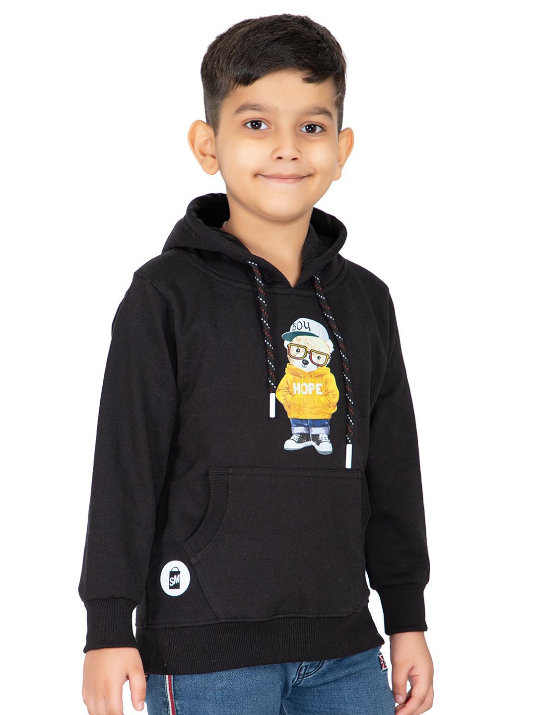 

SMSHOPMORE Kids Graphic Printed Hooded Sweatshirt, Black