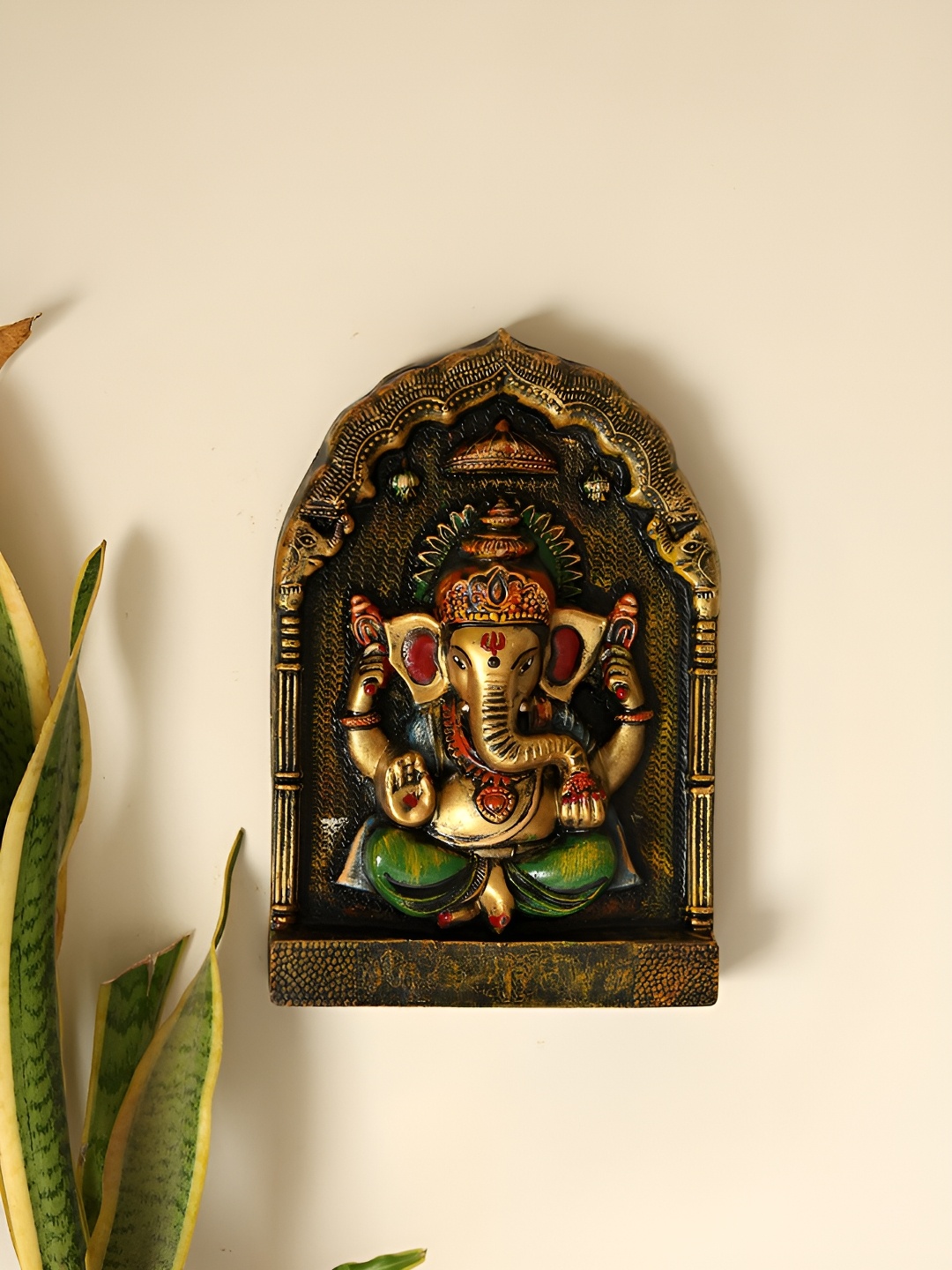 

Unravel India Black & Red Wooden Blessing Ganesha Wall Decor