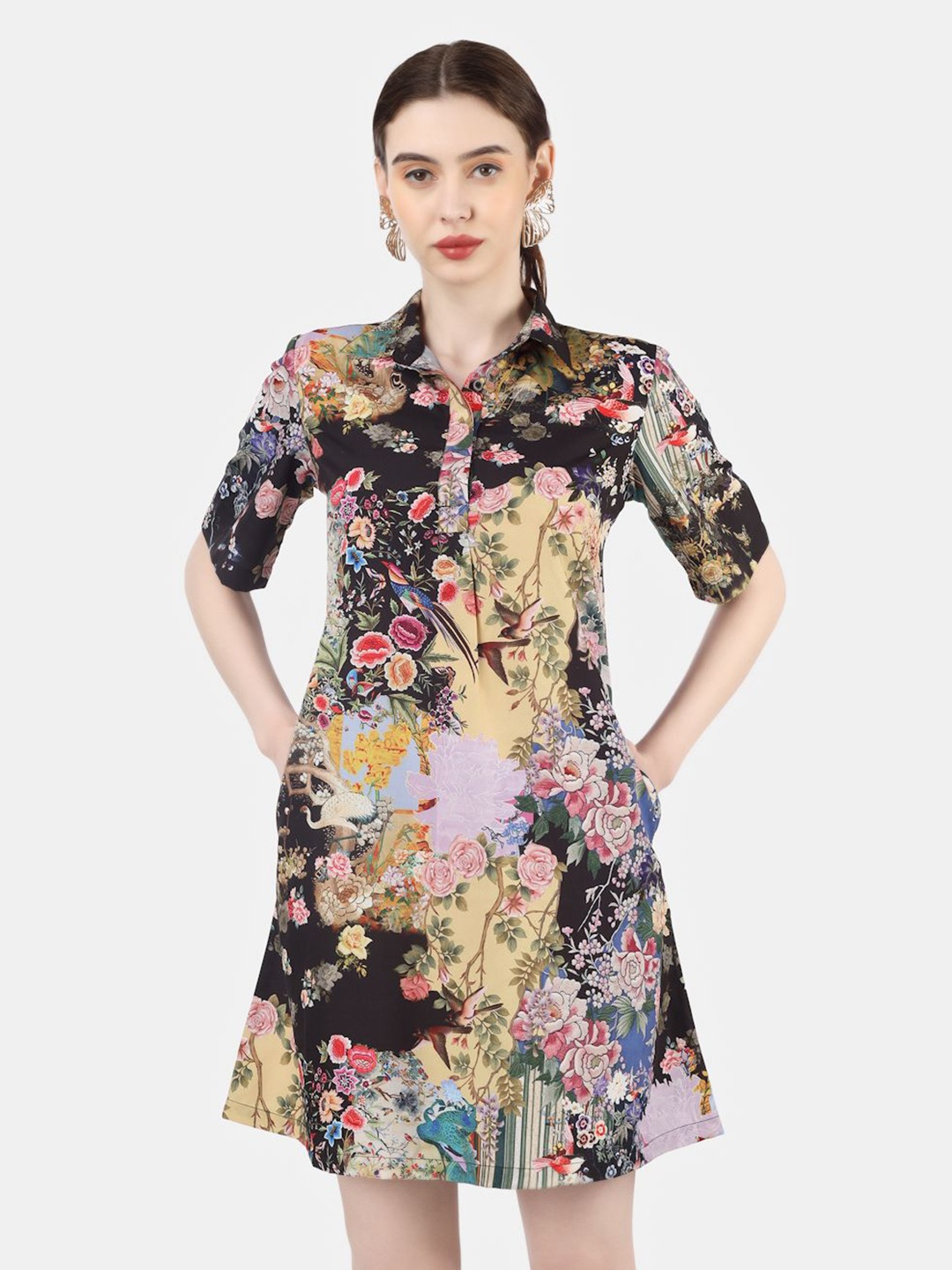 

Sukshat Floral Print Shirt Mini Dress, Black