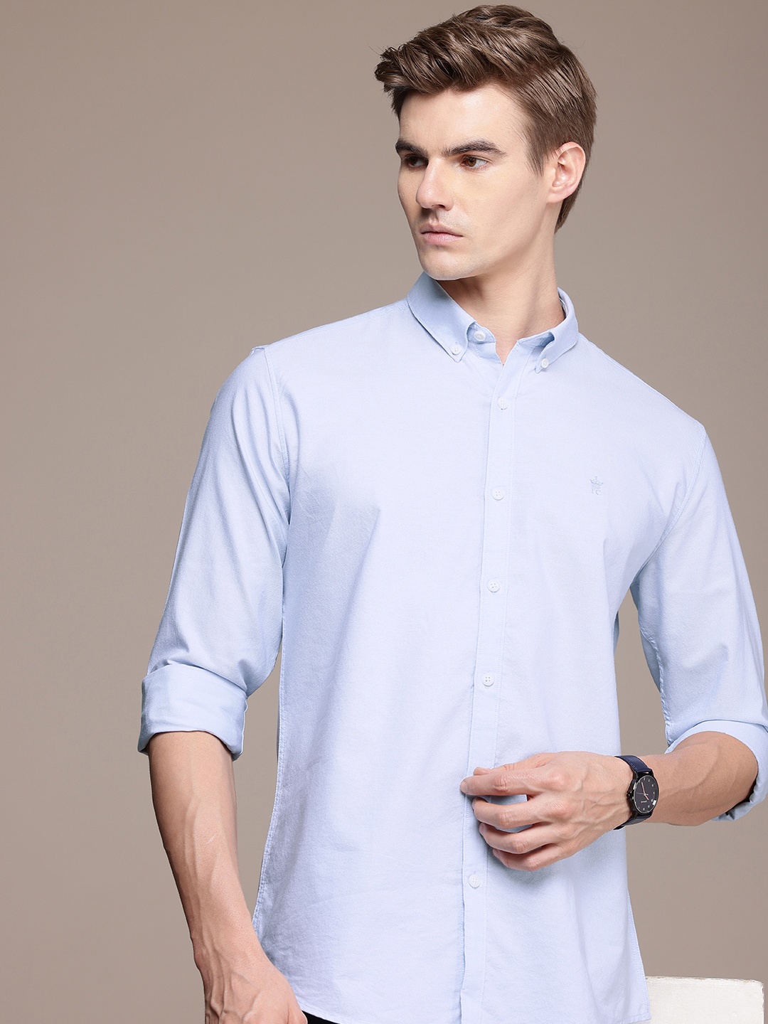 

French Connection Slim Fit Button-Down Collar Pure Cotton Casual Shirt, Blue