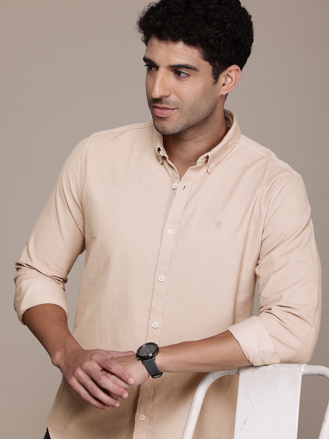 

French Connection Pure Cotton Corduroy Slim Fit Casual Shirt, Beige