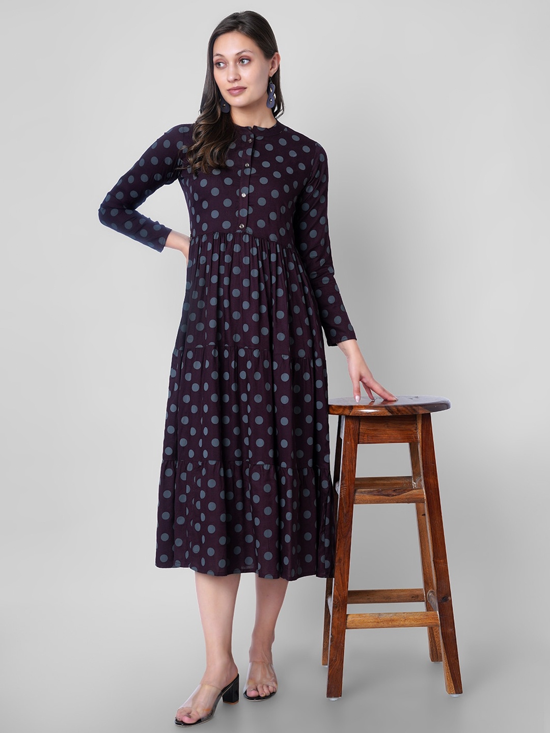 

VASANT APPAREL Ethnic Motifs Print A-Line Midi Dress, Maroon