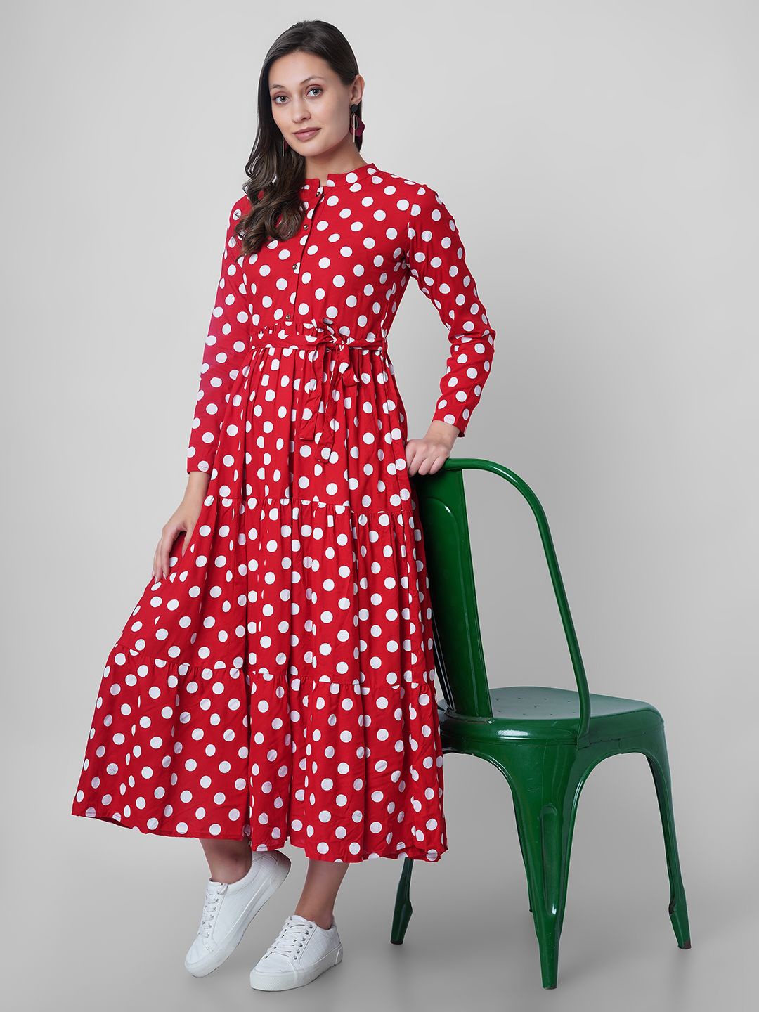 

VASANT APPAREL Polka Dot Print Fit & Flare Midi Dress, Red