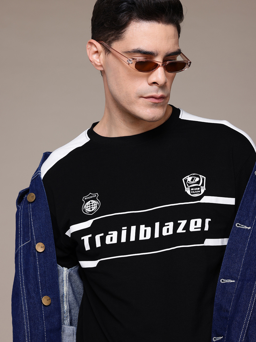 

The Roadster Lifestyle Co. Printed Pure Cotton Oversized T-Shirt, Black