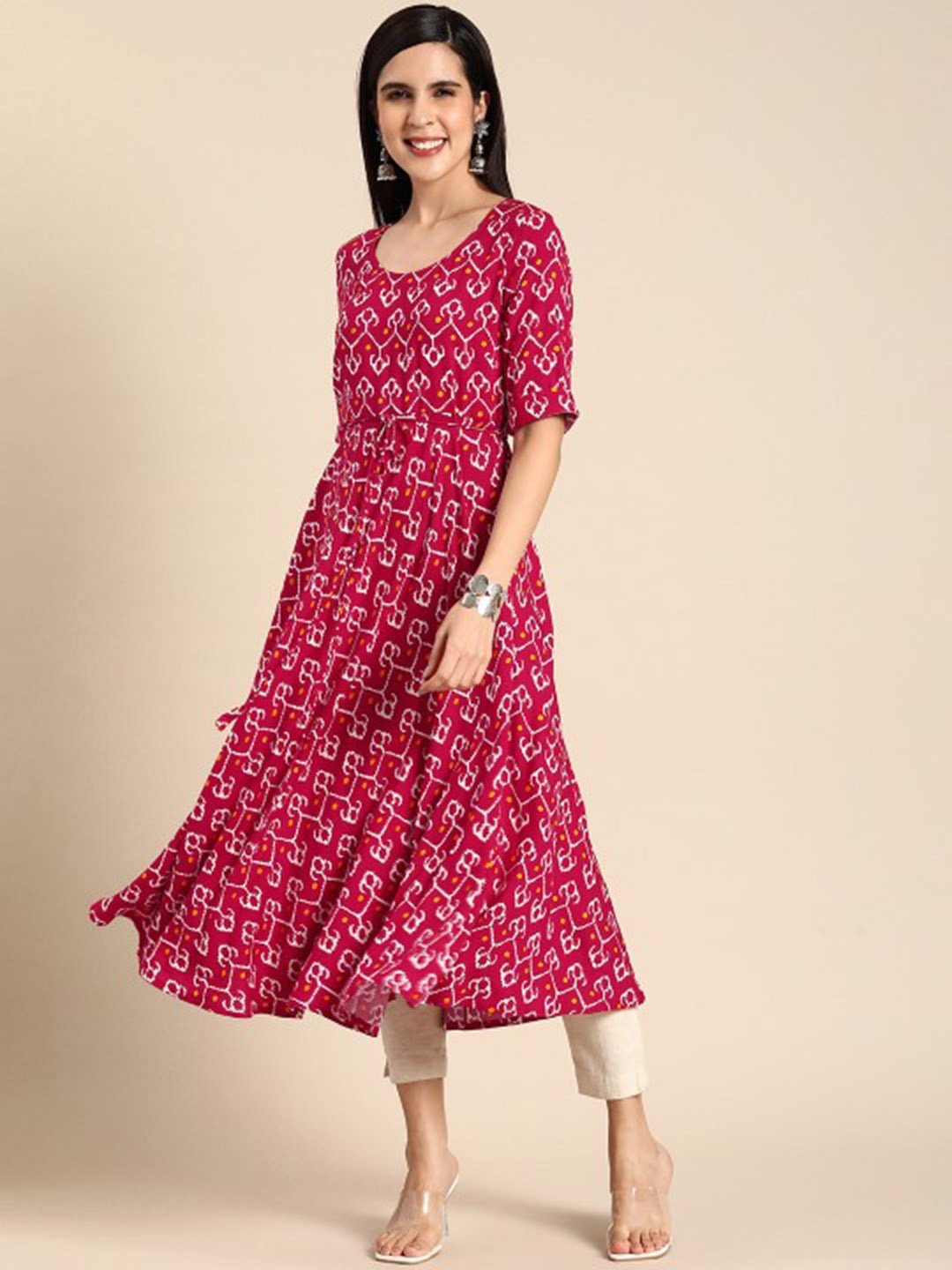 

kipek Women Printed Anarkali Kurta, Pink