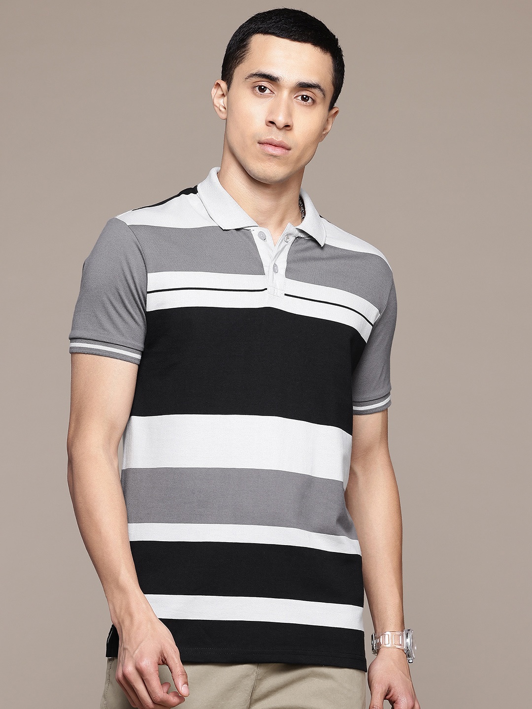 

The Roadster Lifestyle Co. Striped Polo Collar T-shirt, Grey