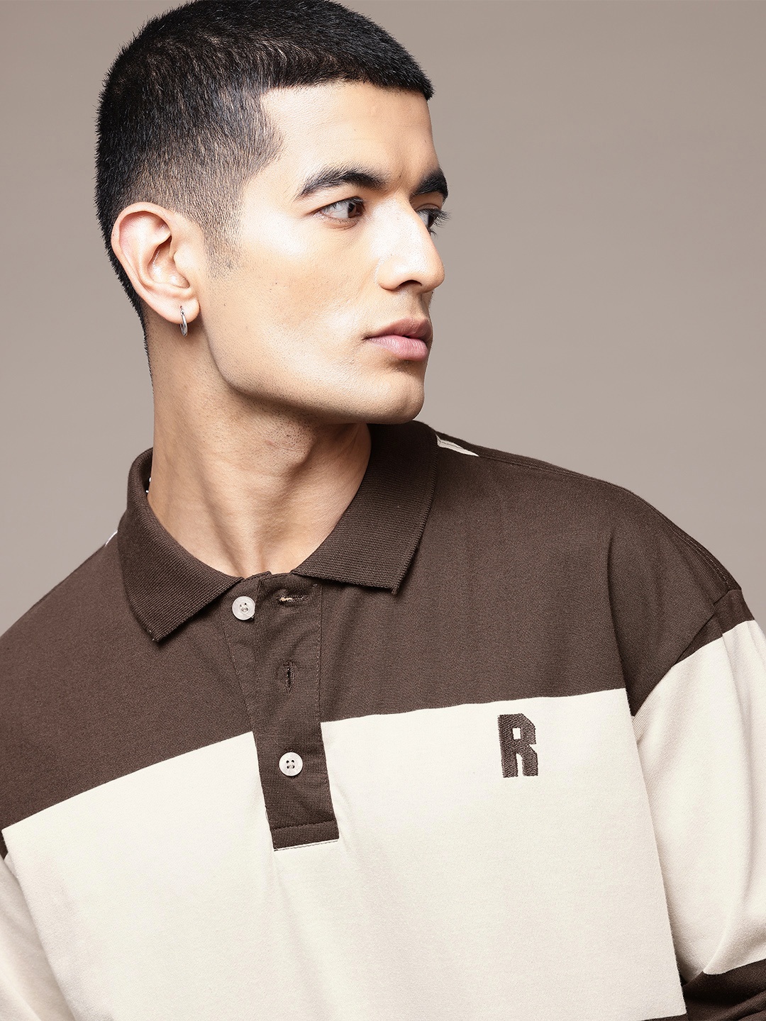 

The Roadster Lifestyle Co. Striped Polo Collar T-shirt, Brown