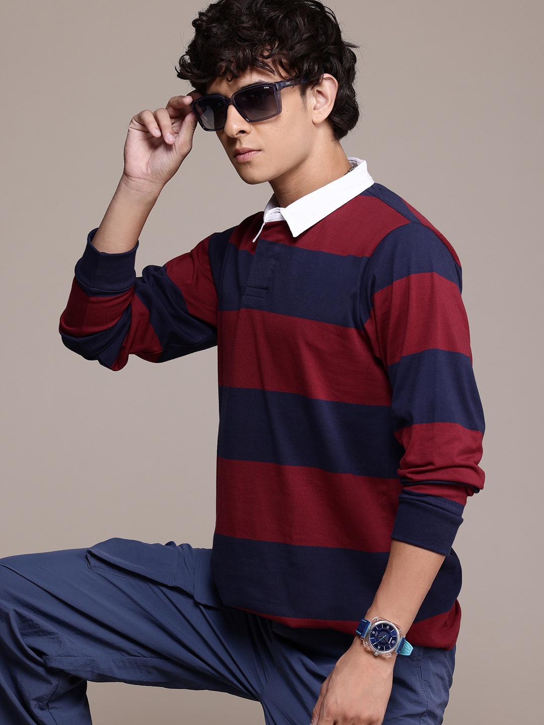 

The Roadster Lifestyle Co. Striped Polo Collar T-shirt, Red