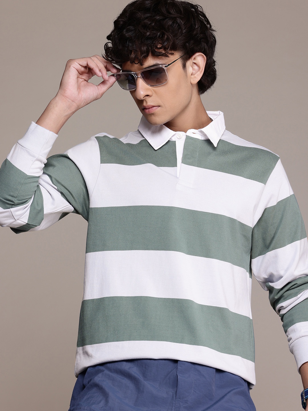 

The Roadster Lifestyle Co. Striped Polo Collar T-shirt, Green