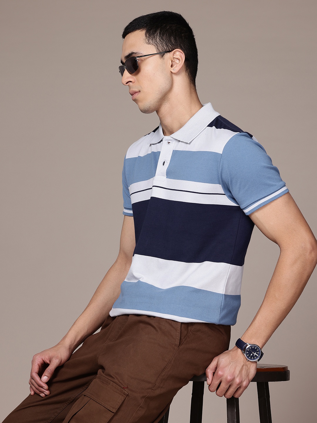 

The Roadster Lifestyle Co. Striped Polo Collar T-shirt, Navy blue