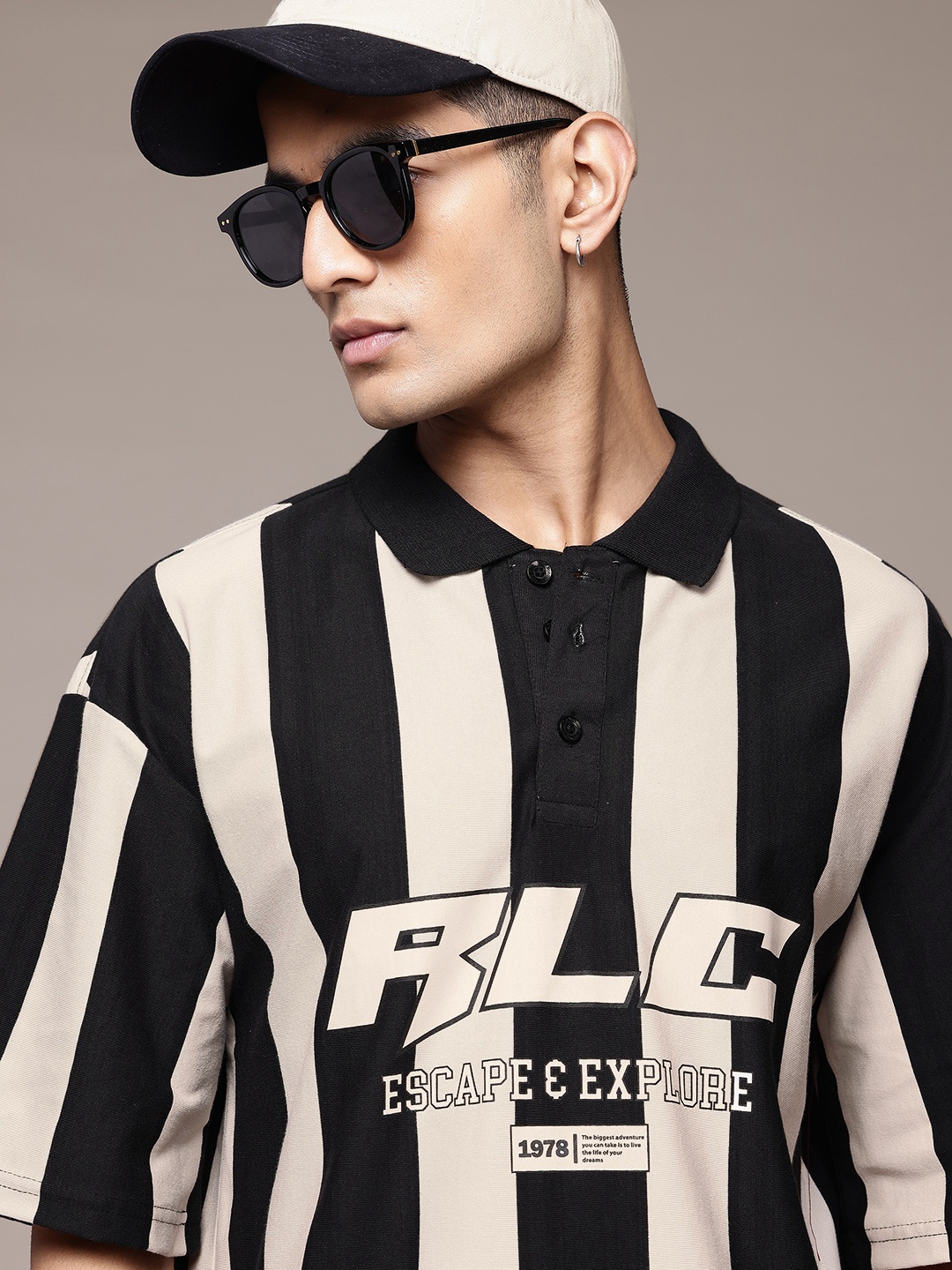 

The Roadster Lifestyle Co. Striped Polo Collar Relaxed T-shirt, Black