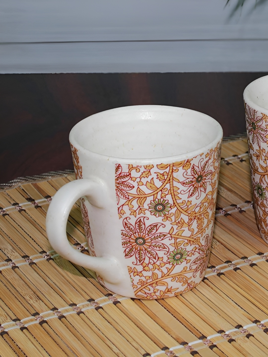 

Unravel India Brown & White 2 Pcs Printed Ceramic Matte Mugs -160 ml