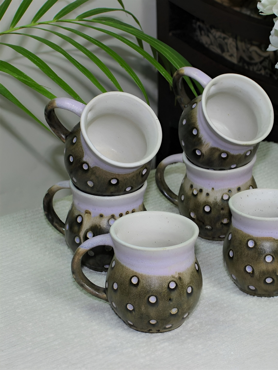 

Unravel India Brown & White 6 Pcs Printed Ceramic Matte Mugs-160 ml